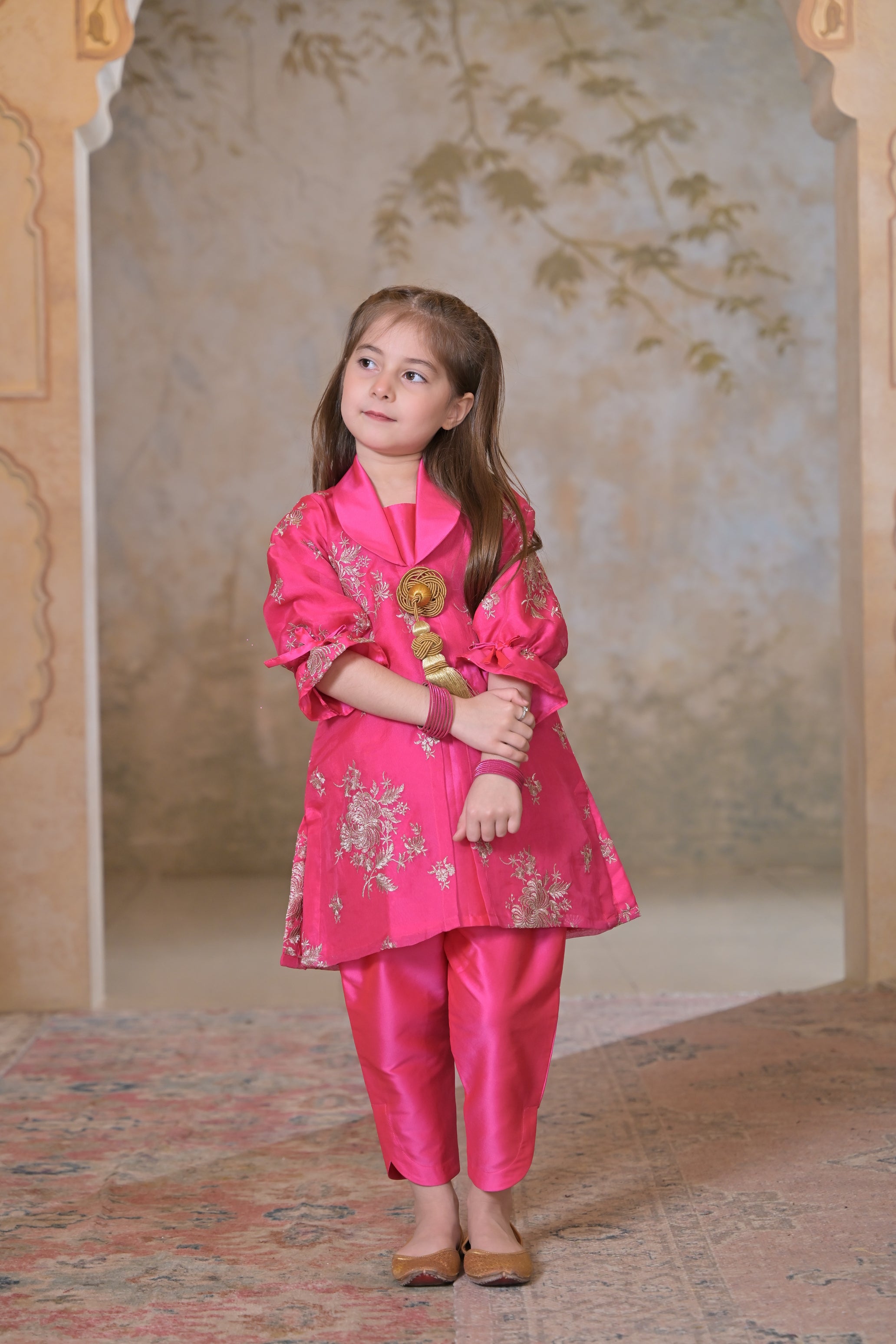Rani Pink Kurta Set For Girl