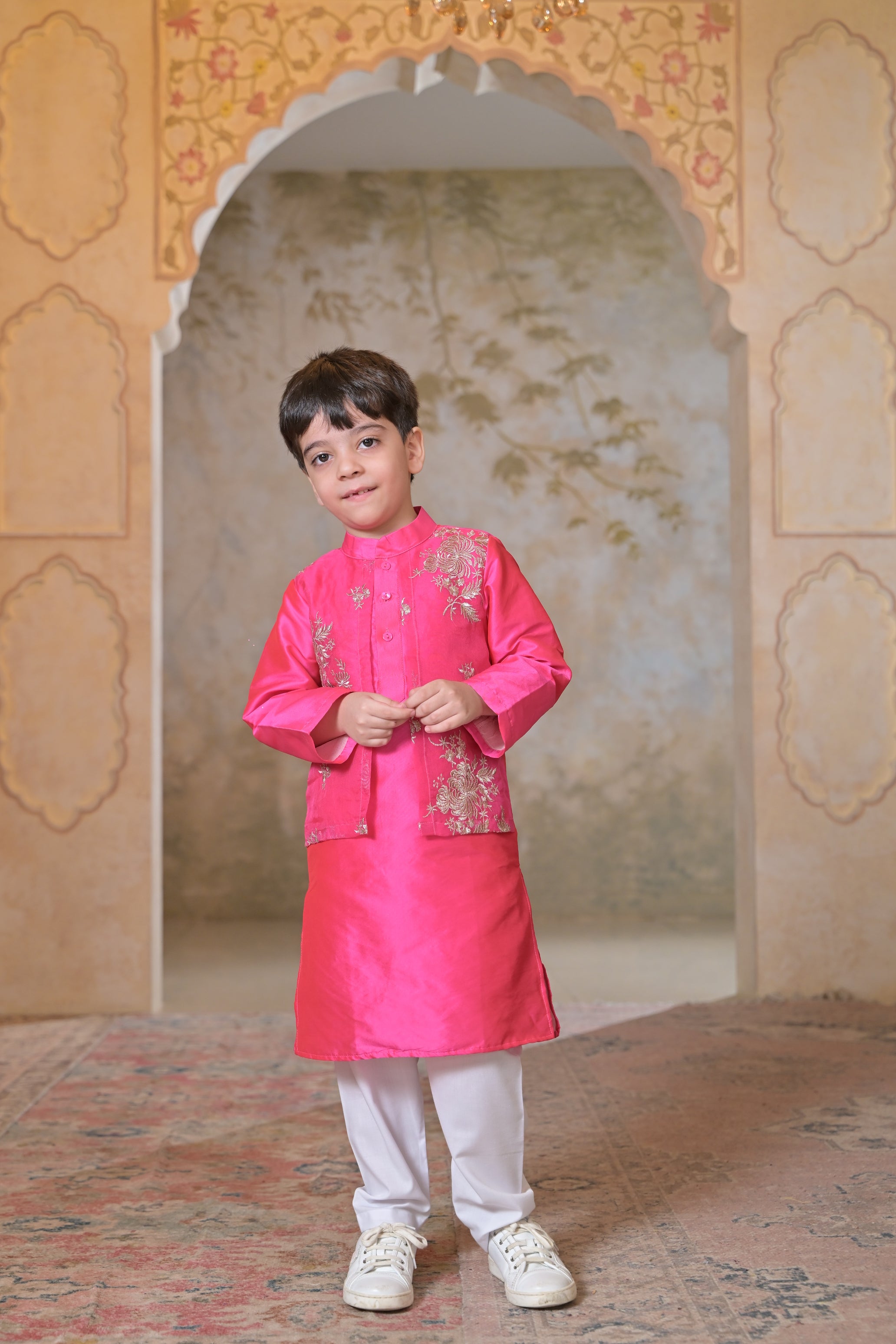 Rani Pink Kurta Set For Boy
