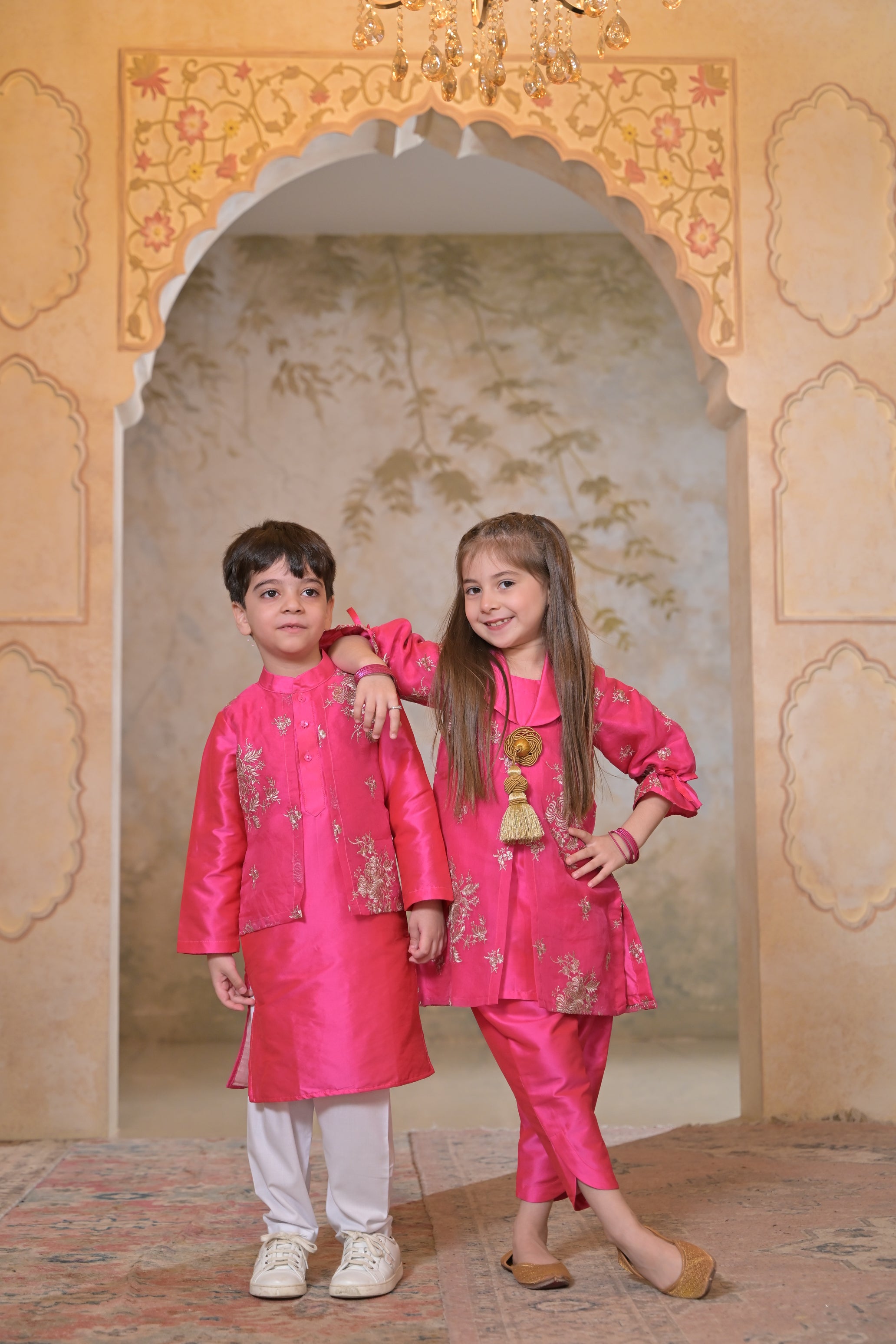 Rani Pink Kurta Set For Boy