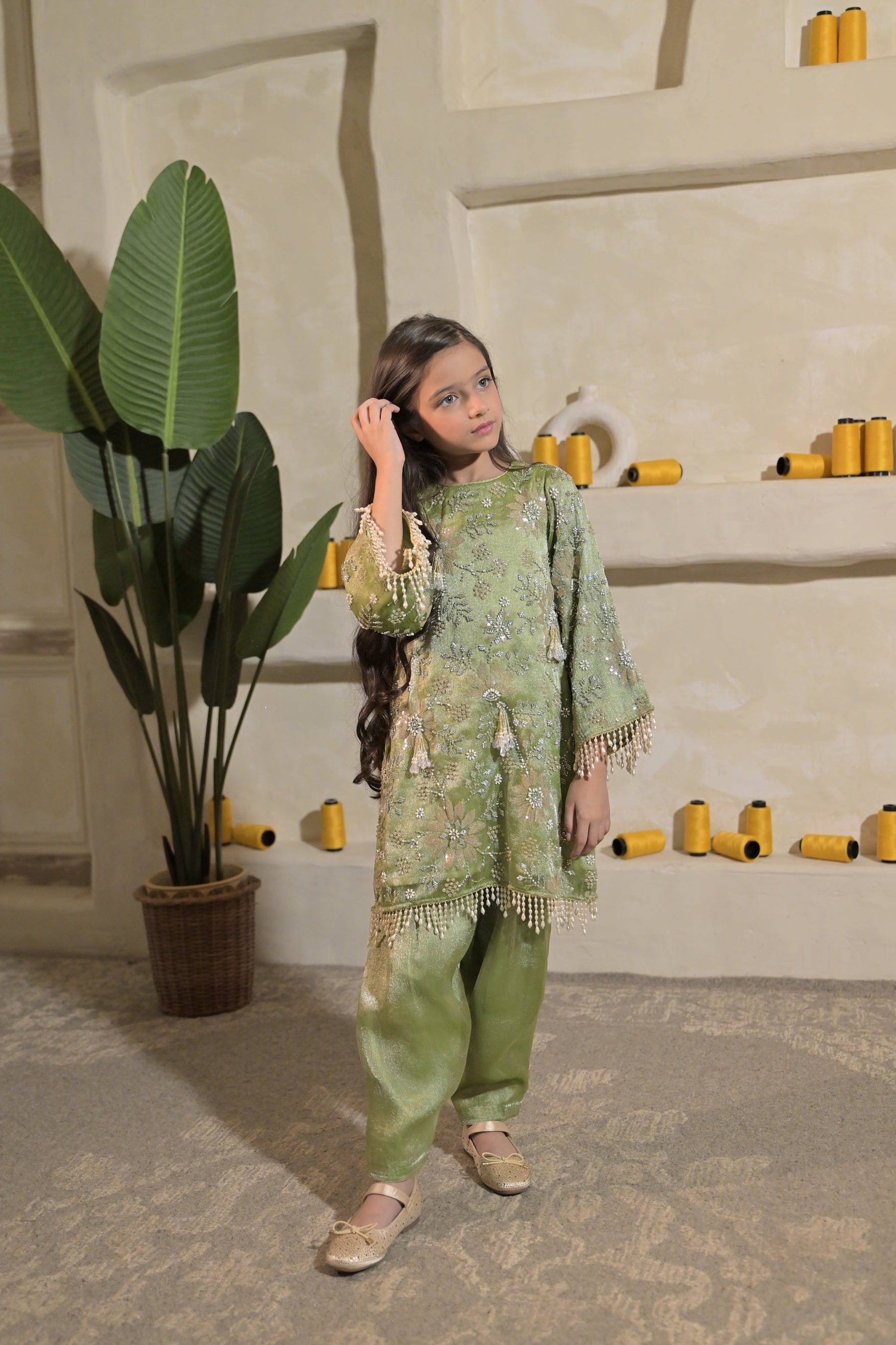 Sweet Sage Kurta Set For Girl
