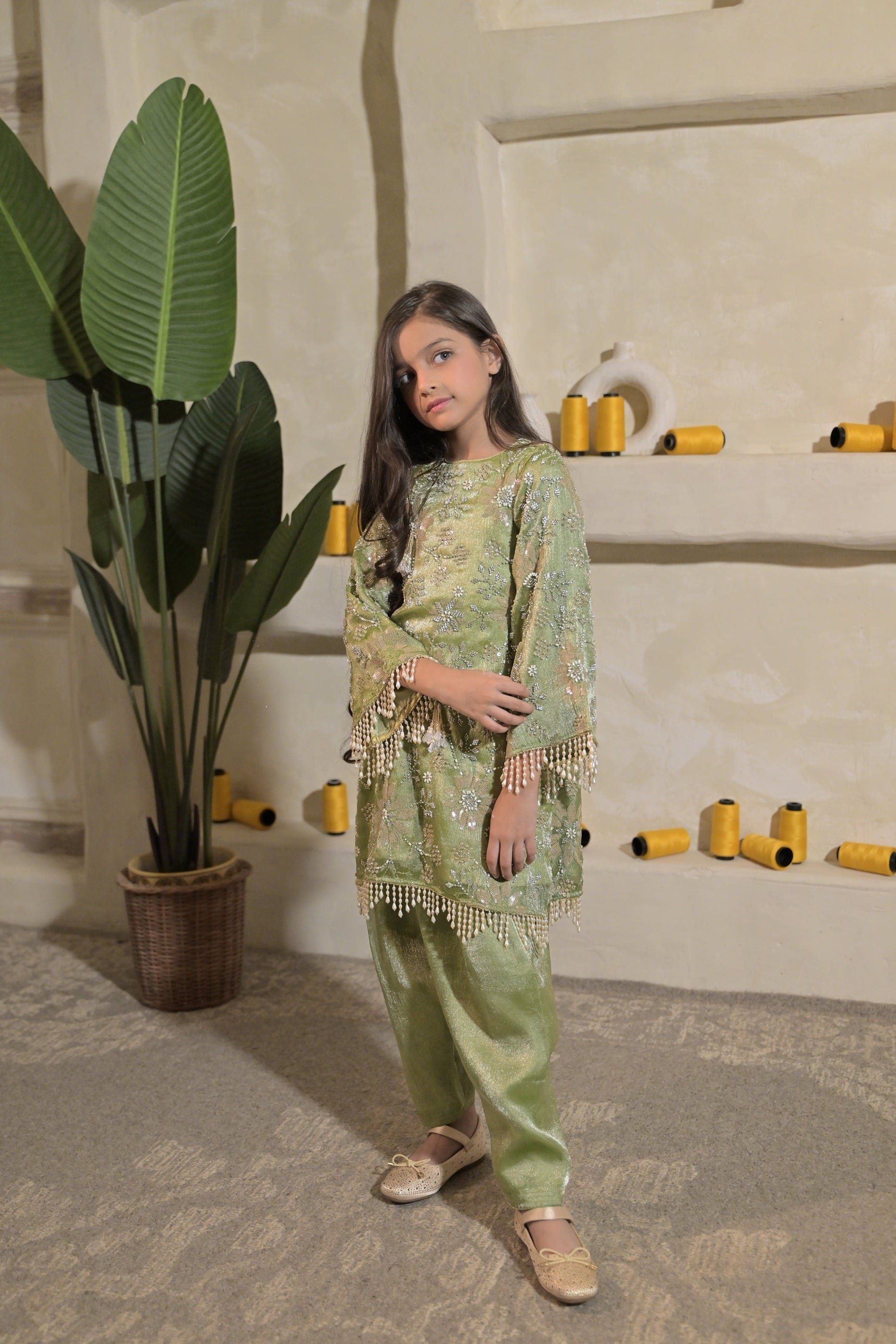Sweet Sage Kurta Set For Girl
