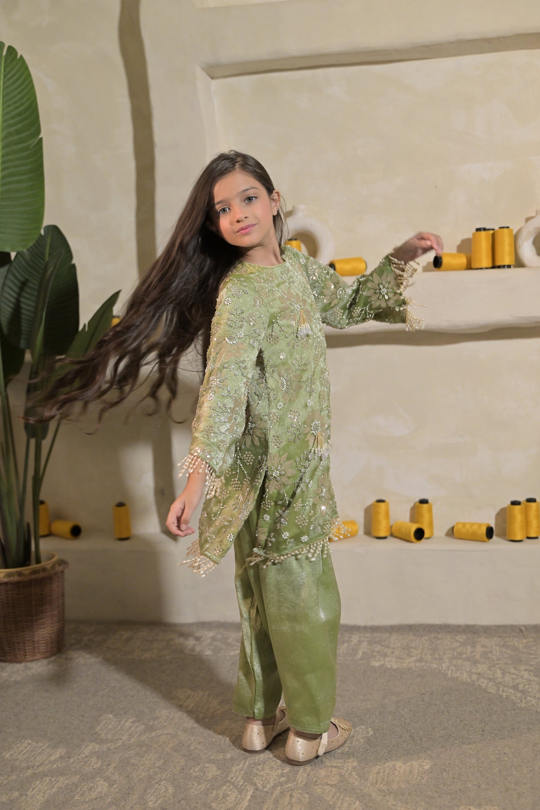 Sweet Sage Kurta Set For Girl
