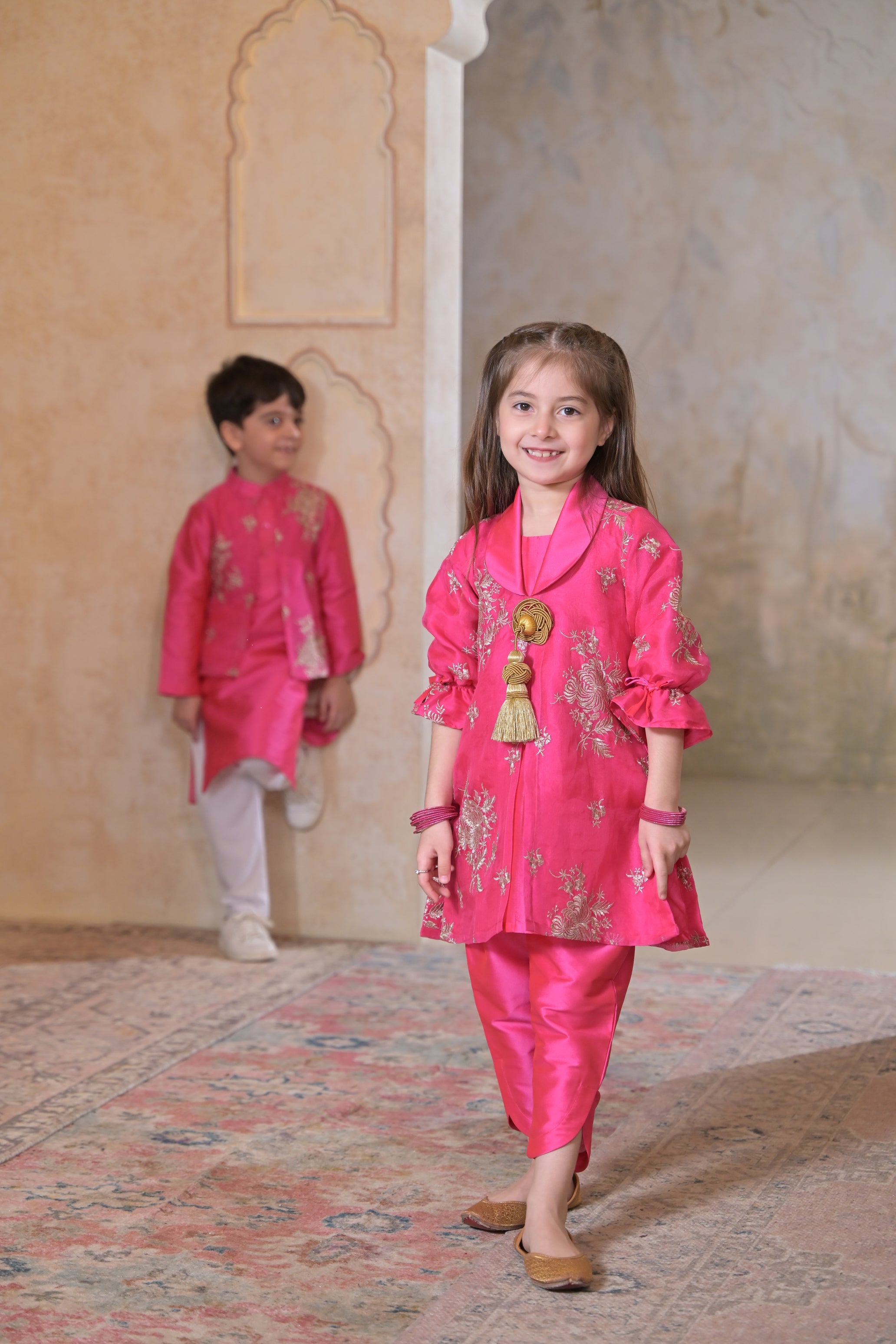 Rani Pink Kurta Set For Girl