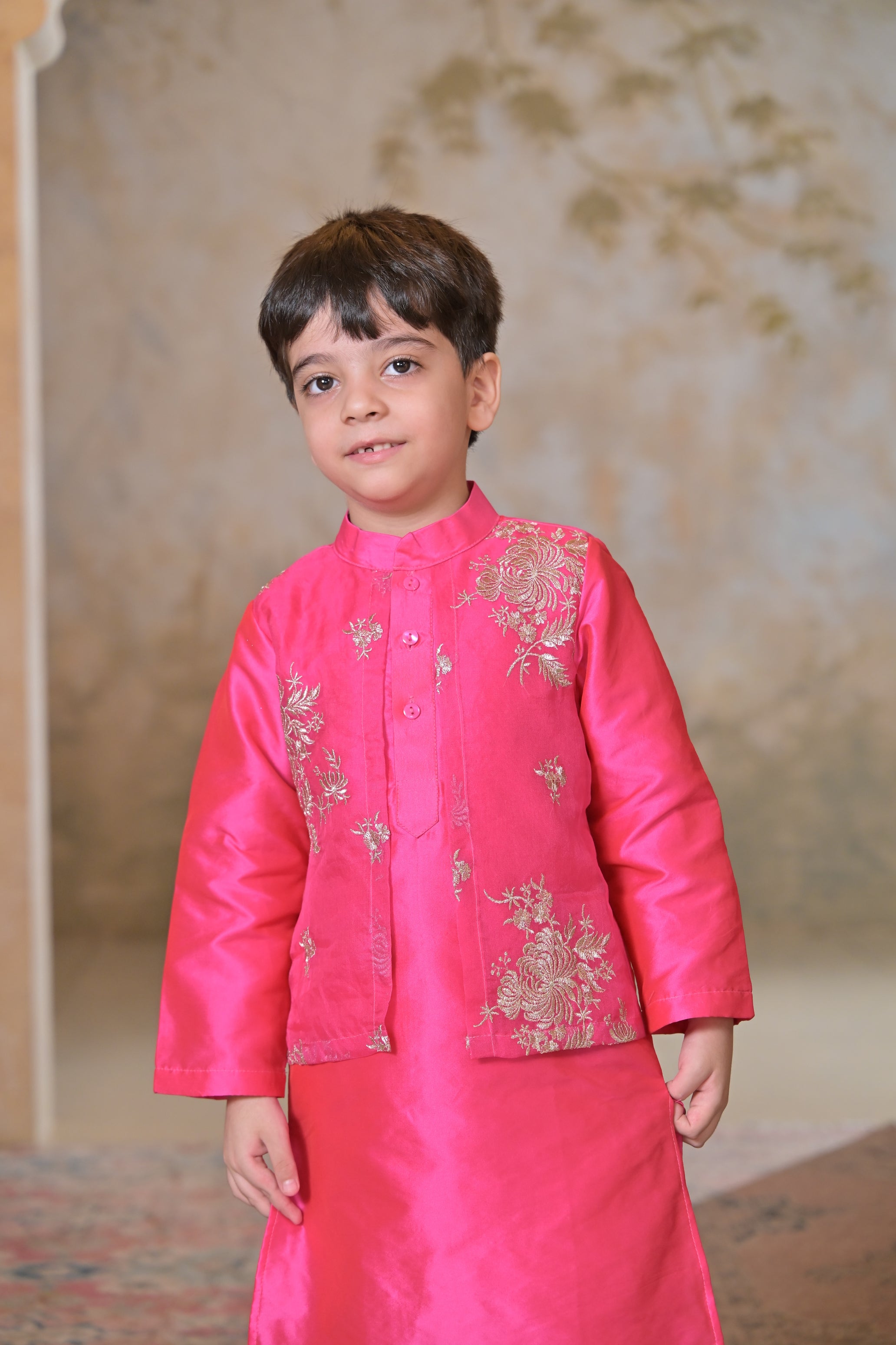 Rani Pink Kurta Set For Boy