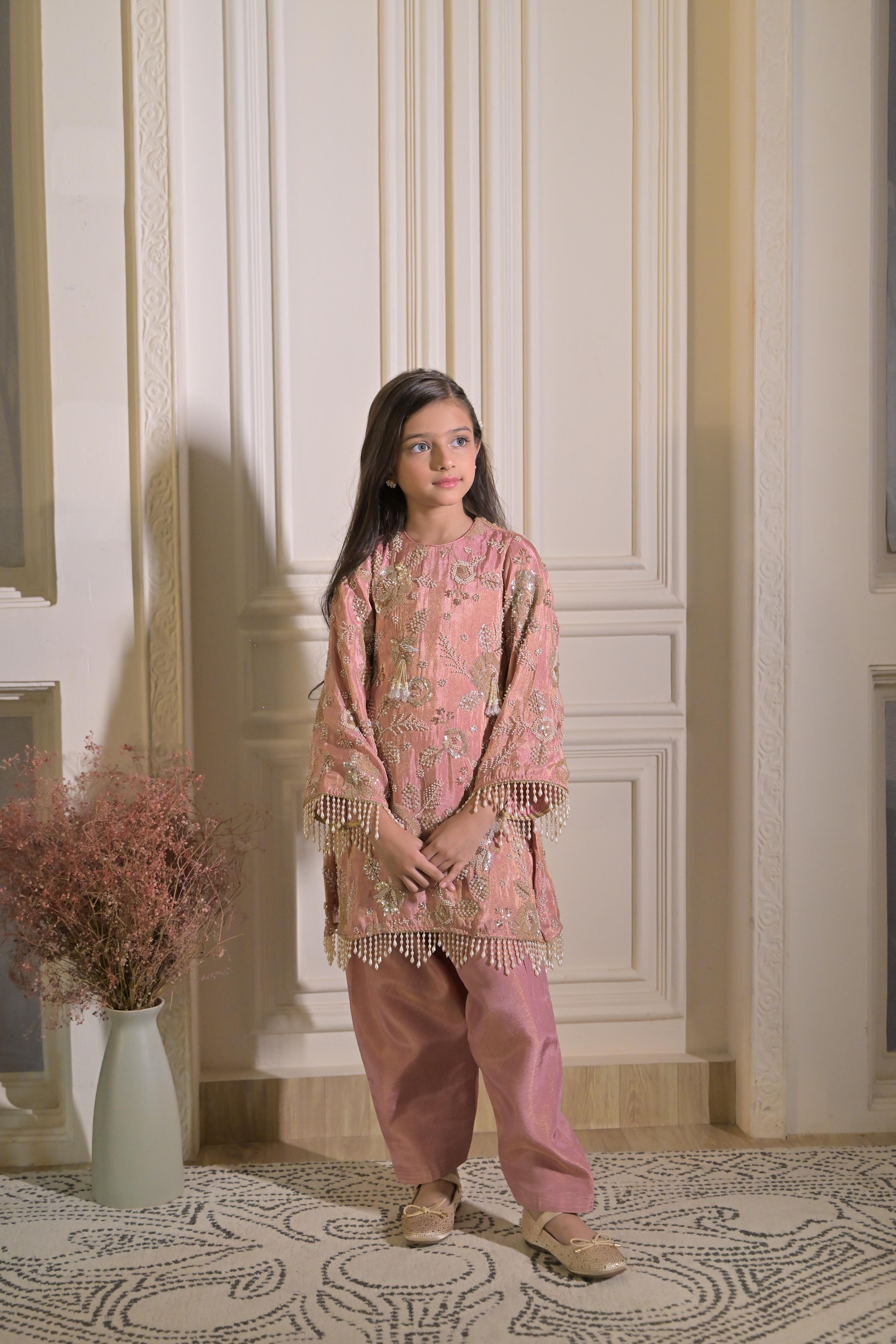 Sweet Old Rose Kurta Set For Girl