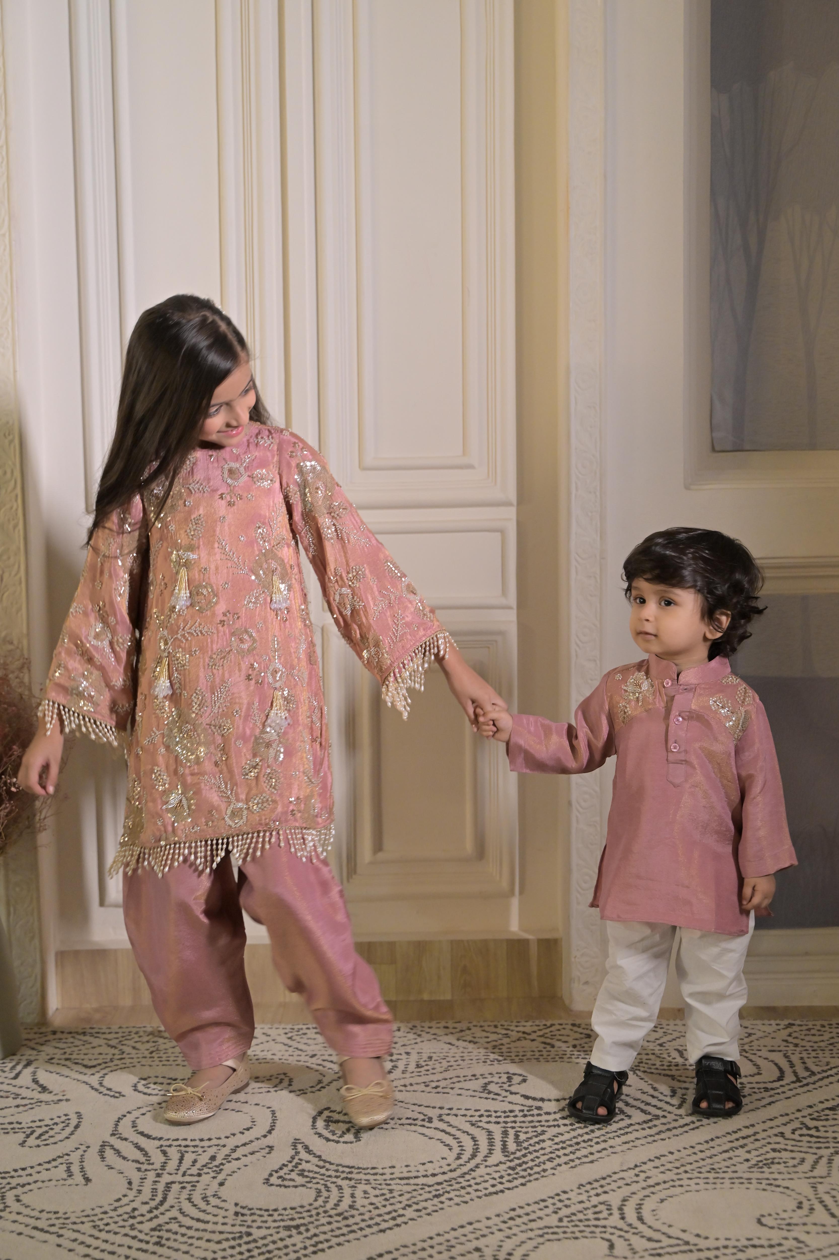 Sweet Old Rose Kurta Set For Boy