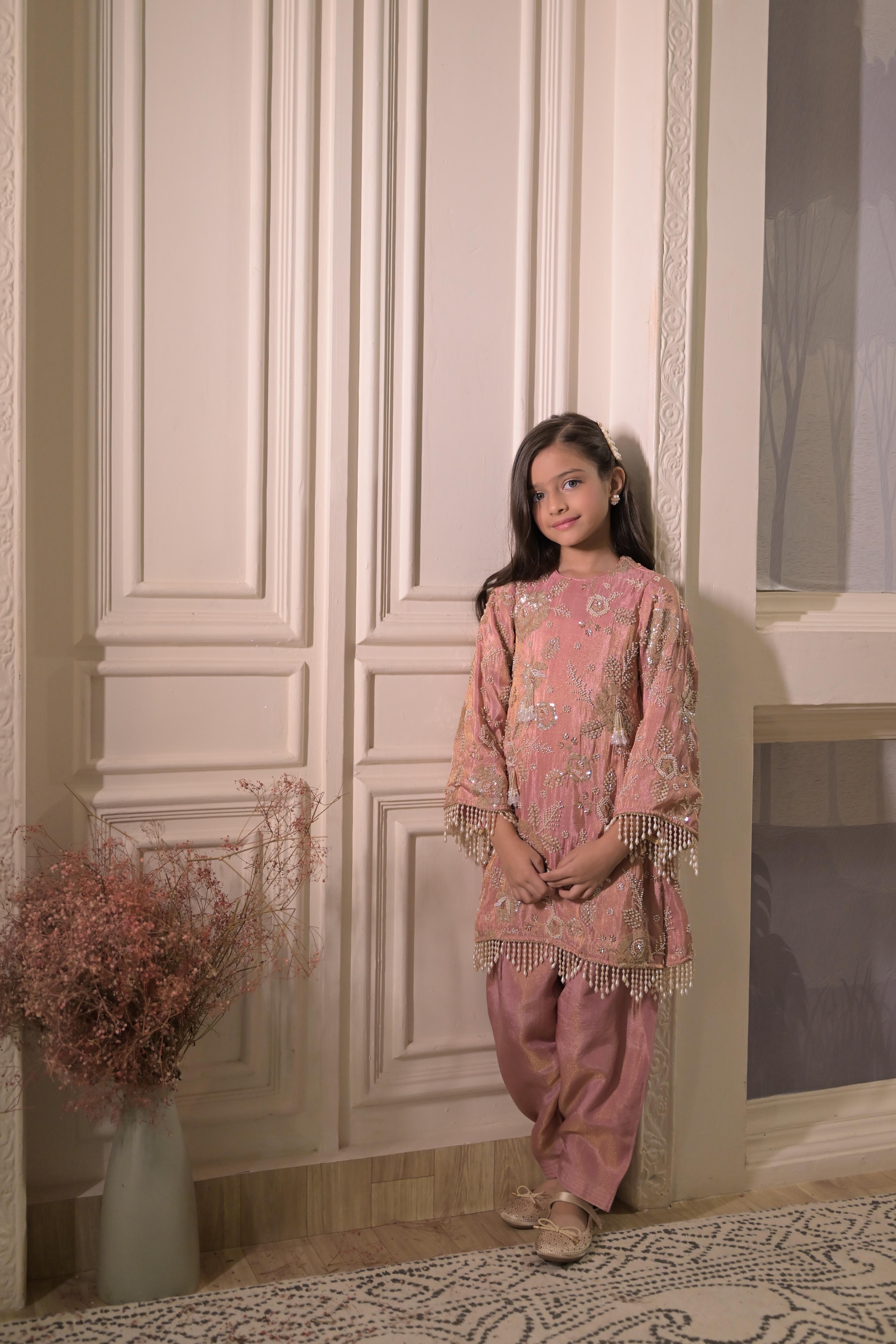 Sweet Old Rose Kurta Set For Girl